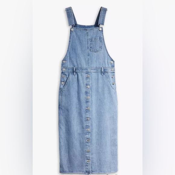 NEW LEVI’S - Overall Midi Dress / Utility Style in Medium Wash - Picture 6 of 12